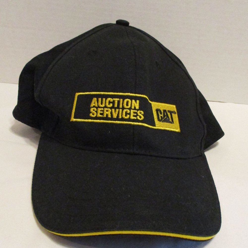 Caterpillar Hat Auction Service Men Black Yellow Adjustable Back Cat Hat
